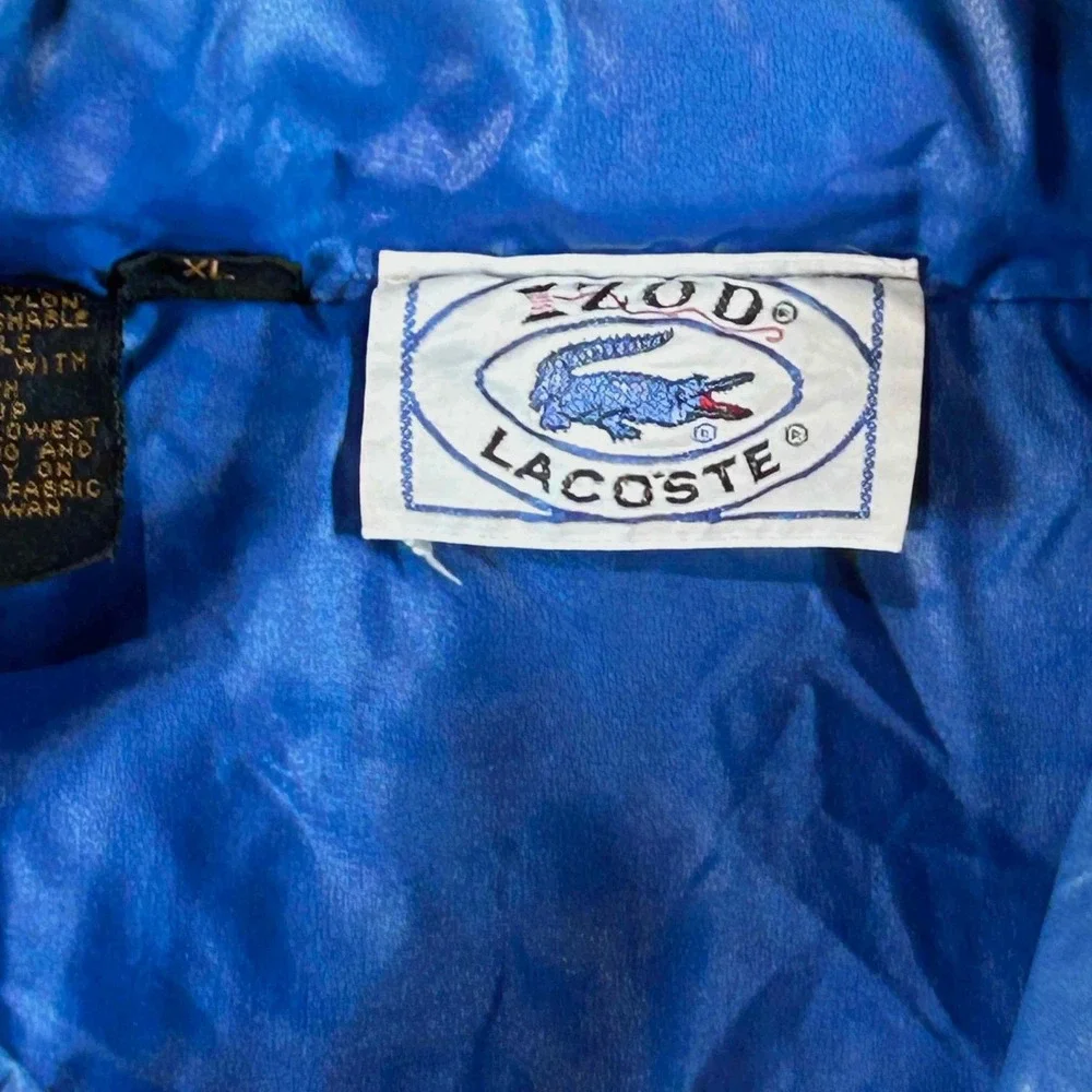 Vintage Izod Lacoste Mens XL Blue Full Zip Hooded Windbreaker Jacket 80s 90s